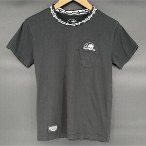 Lurking Class Mens Black T-Shirt With Barbed Wire Collar and Reaper Logo S Black